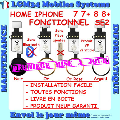 BOUTON HOME FONCTIONNEL + NAPPE IPHONE 7 7PLUS 7+ 8 8PLUS 8+ SE2020