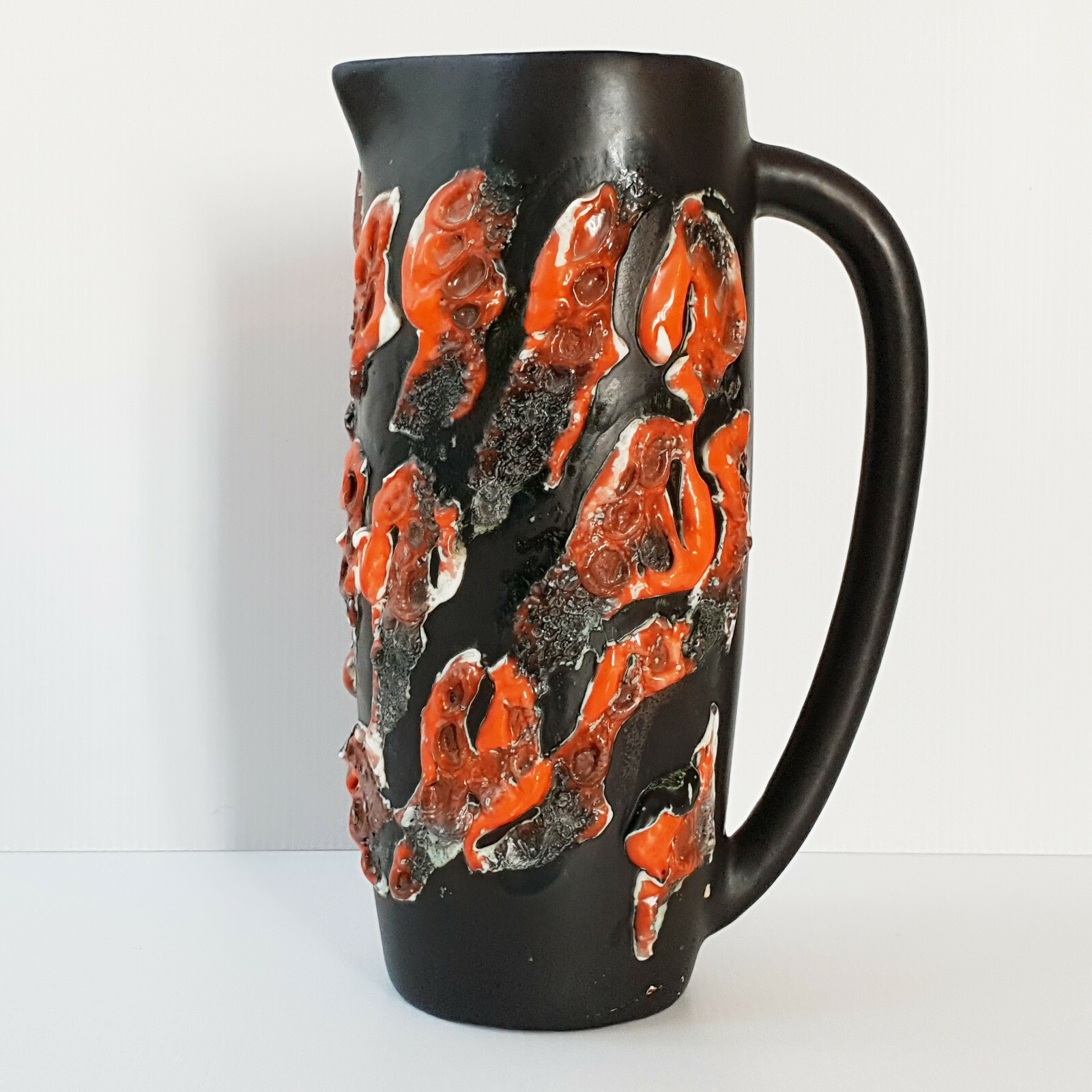 Vintage Pitcher 1960 Ceramic Red & Black Nacre Vallauris 1960S 60S