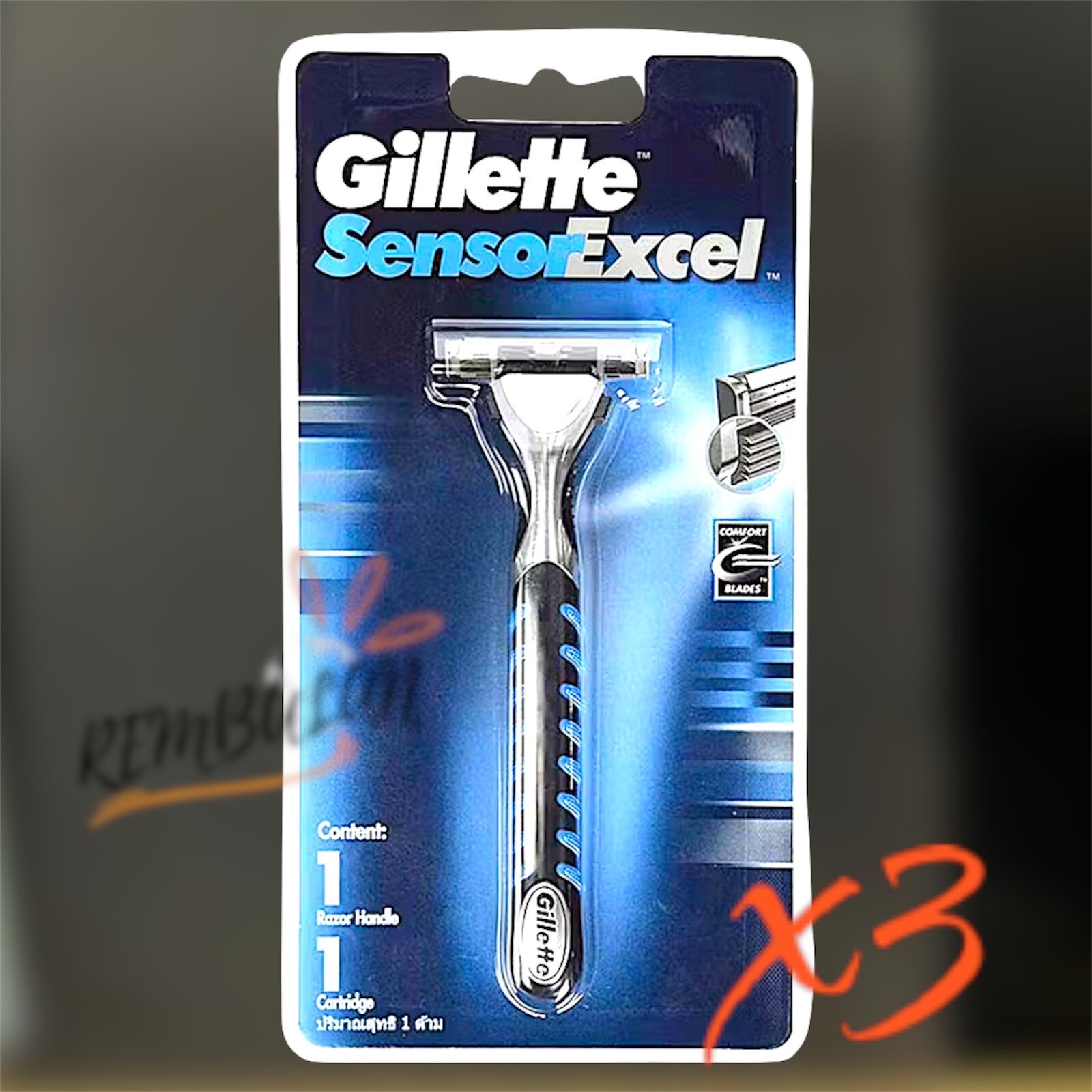 3 pcs - Gillette Sensor Excel Razor Handle Twin Comfort