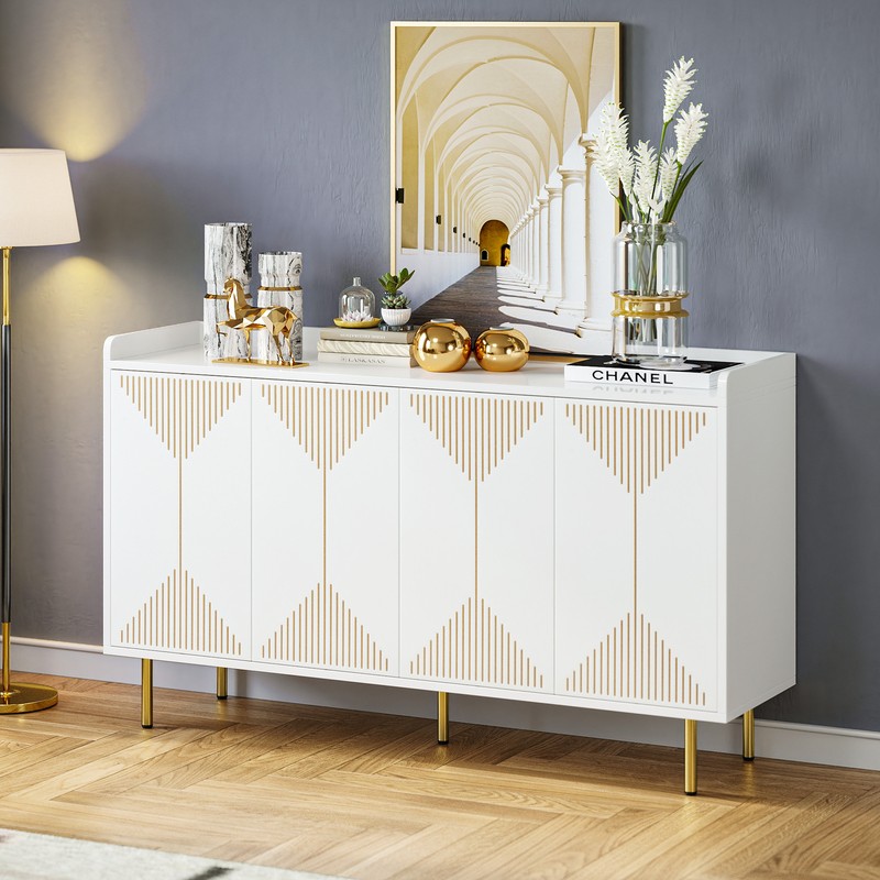 Kitchen Storage Cabinet Sideboard Buffet Cupboard Accent Cabinet with 4 Doors