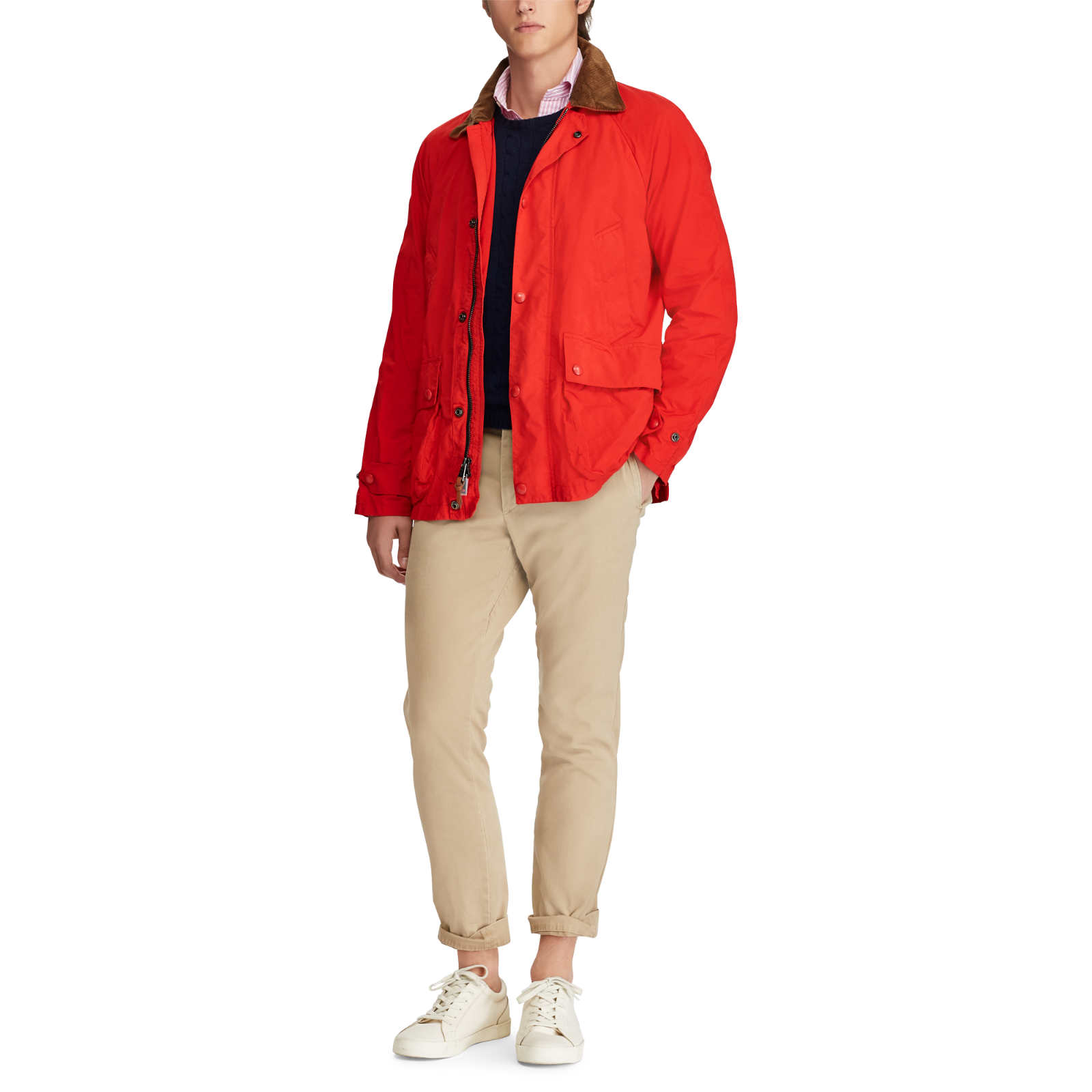 Pre-owned Polo Ralph Lauren Mens Leather Trim Twill Barn Coat Red Jacket Parka $595