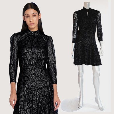 JUST CAVALLI BY ROBERTO CAVALLI DRESS METALLIC LACE MOCK NECK BLACK sz 40 4