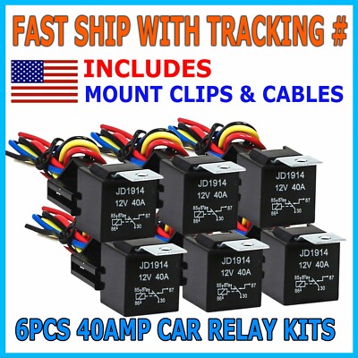 6 Pack 12V 30/40 Amp 5-Pin SPDT Automotive Car Relay Wires & Harness Socket Set