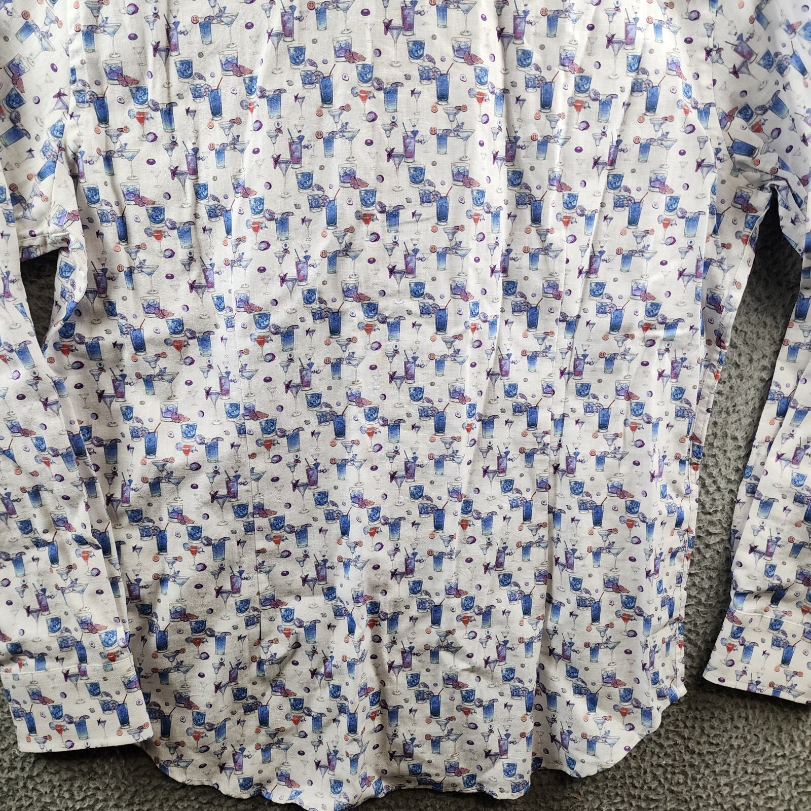 Robert Graham Linen Blend Button Front Shirt Men's L Blue Hawaiian Long Sleeve - Picture 16 of 16