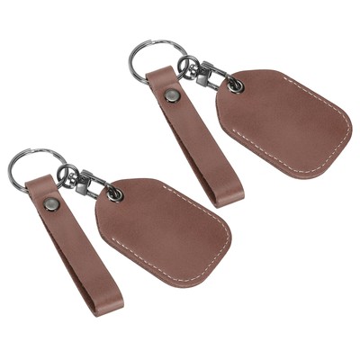 Leather Keychain Blanks, 2pcs DIY Key Fobs with Key Ring, Brown