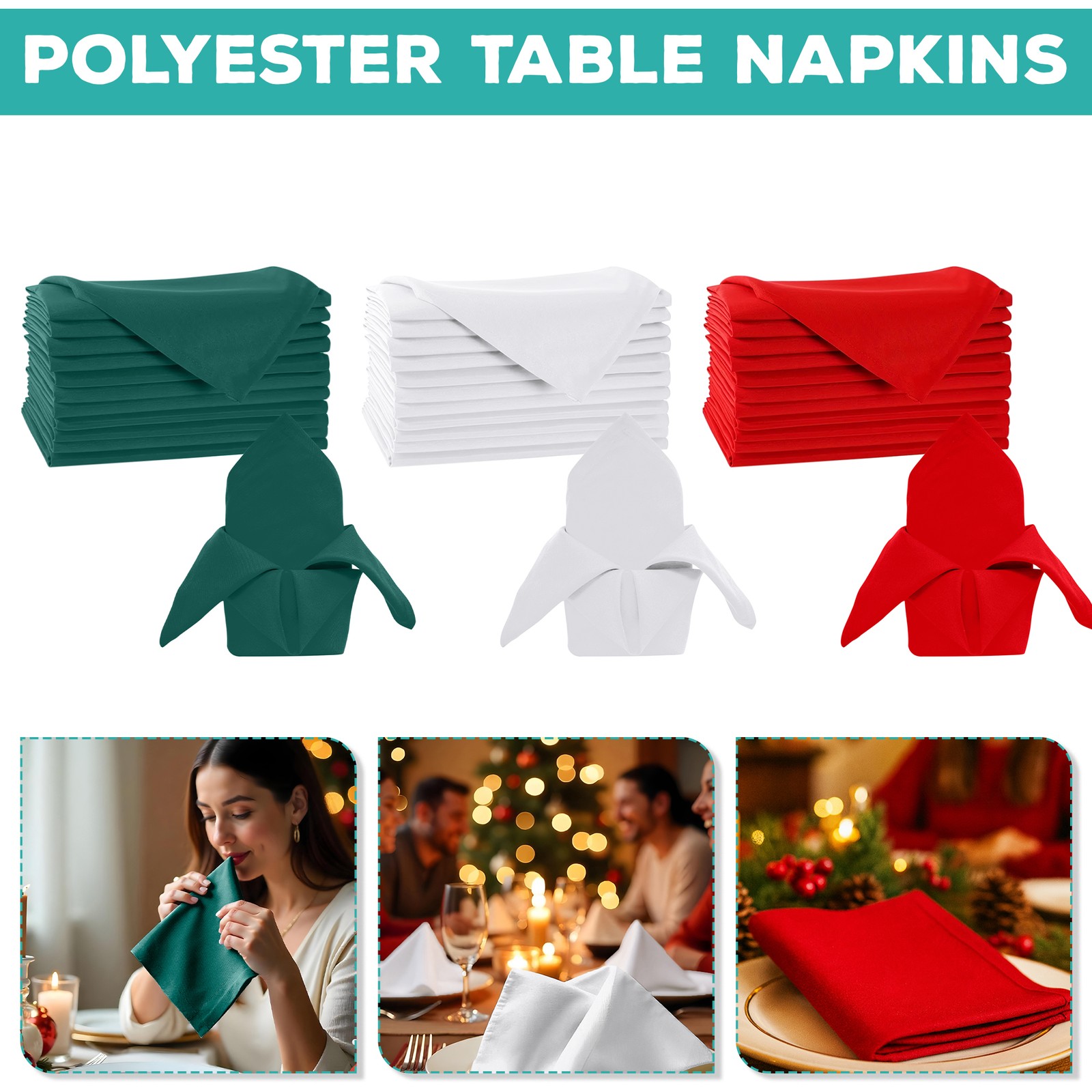 Dîner Table Serviette Tissu pour Hôtel Mariage Anniversaire Fête Napkin