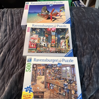 Lot Of 3 500-1000pcs Ravensburger Puzzles Dads Shed - Beach - New York COMPLETE