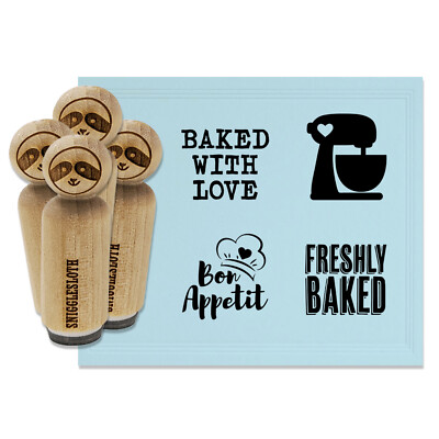 Freshly Baked with Love Baker Mixer Bon Appetit Rubber Stamp Set for Stamping