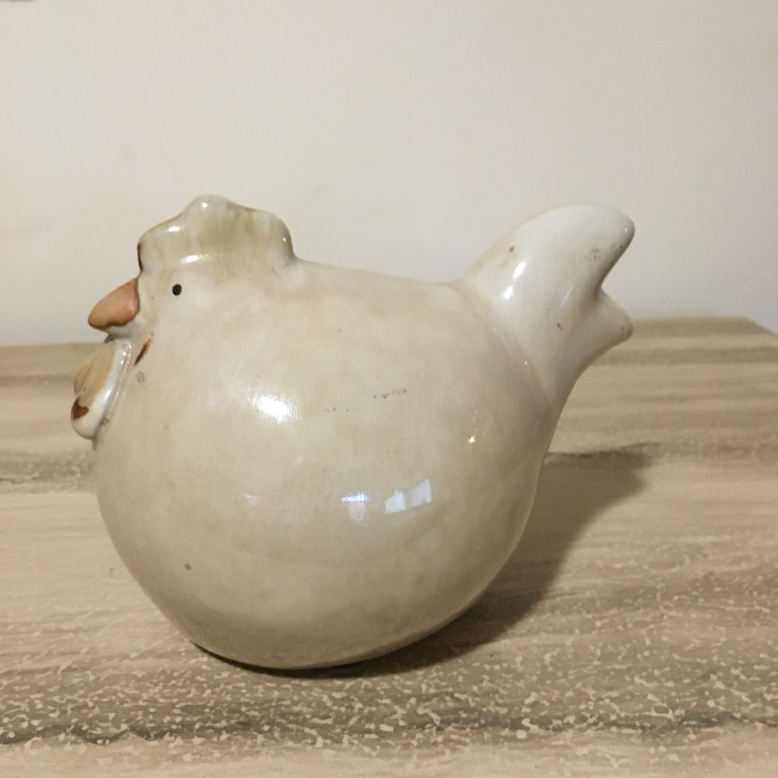 Medium Chubby Chicken Hen Bird Figurine Cream Beige Brown Farmhouse Rustic Decor