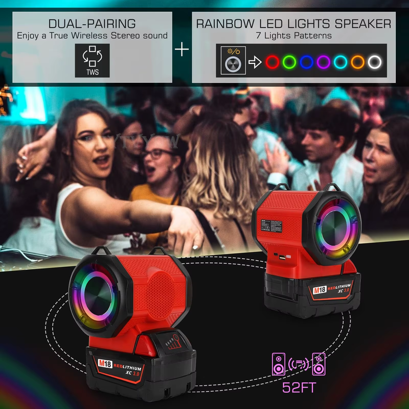 Bluetooth Speaker Compatible with Milwaukee M18 18v Battery With USB Type-C Port