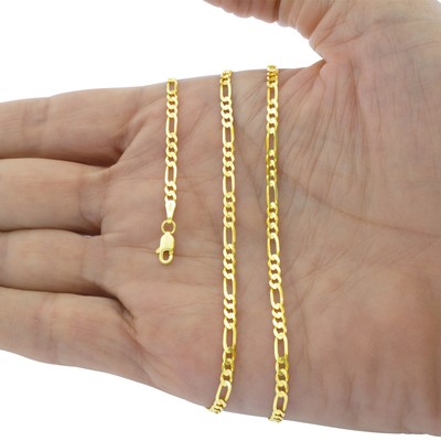 Pre-owned Nuragold 14k Yellow Gold Solid 3.5mm Mens Figaro Chain Link Bracelet Lobster Clasp 8"