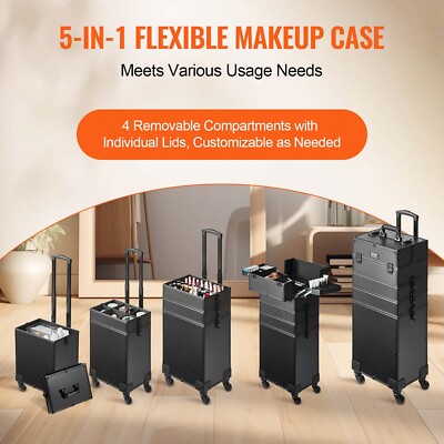 VEVOR Aluminum 5 in 1 Professional Makeup Train Case Cosmetic Case Organizer