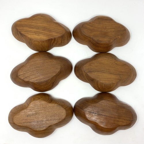 Vintage Wood Carved Turned Snack Salad Bowls Set Of 6 Wooden Oiled Scallop Edge