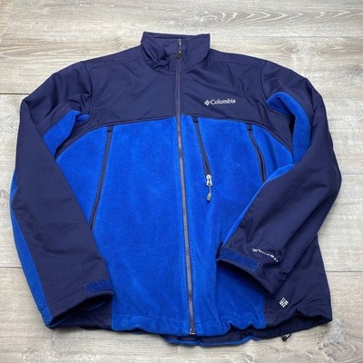 Columbia Jacket Interchange Omni-Heat Mens L Blue Navy Fleece Softshell Hybrid
