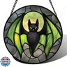 CRISGIF Stained Glass Window Hanging - Halloween Black Bat Green Wings Monster Suncatcher for Doors Garden Home Spooky Sun Catchers Gothic Decor Horror Gift for Women Men Friend Boy Girl 15 in