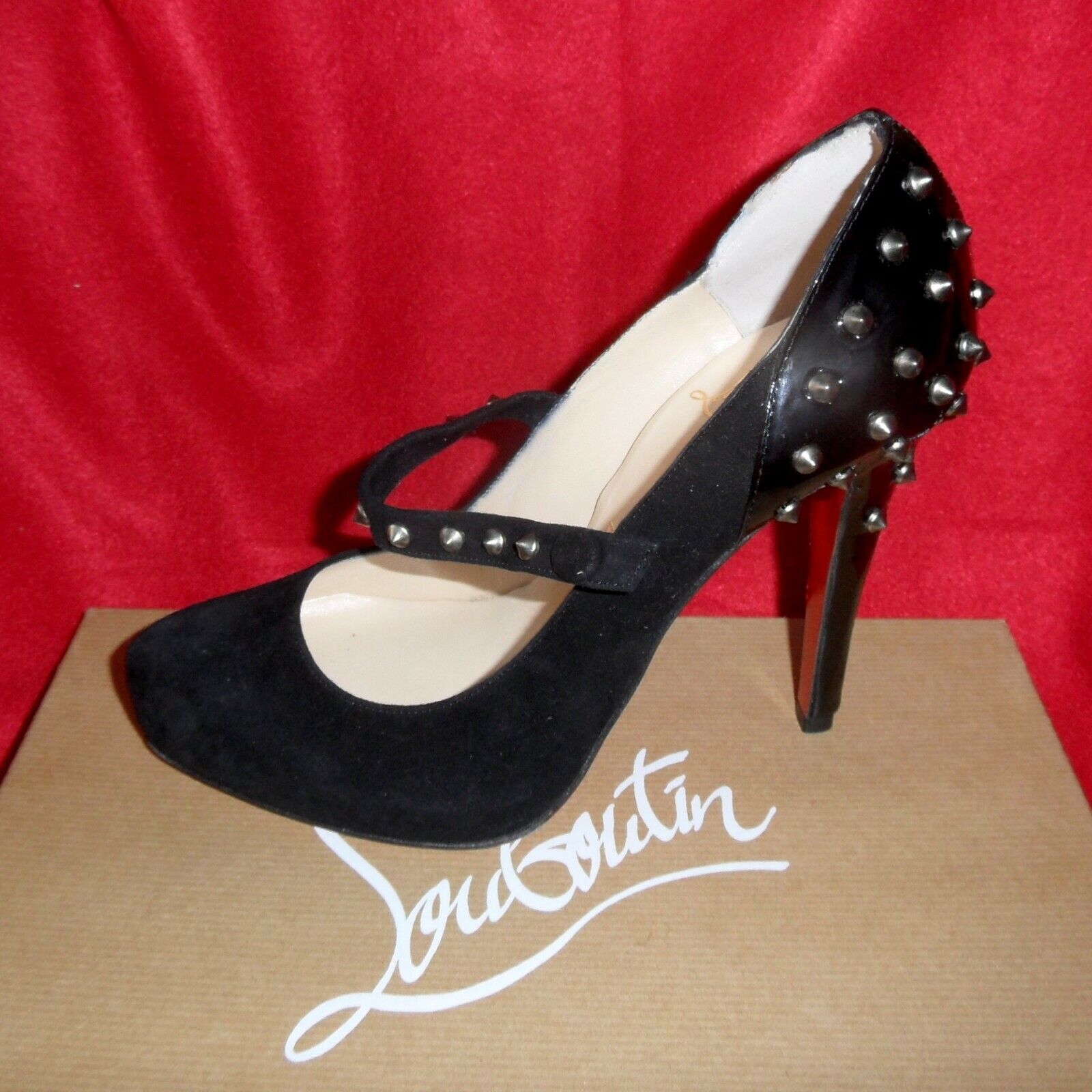 $950 Louboutin MAD Mary Jane Stud Black Suede Heel 37.5 6.5 $950 Louboutin MAD Mary Jane Stud Black Suede Heel 37.5 6.5