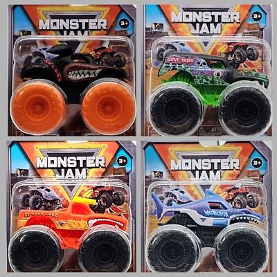 SPIN MASTER 1:72 MONSTER JAMS LOT OF 4 GRAVE DIGGER EL TORO LOCO MEGALODON +