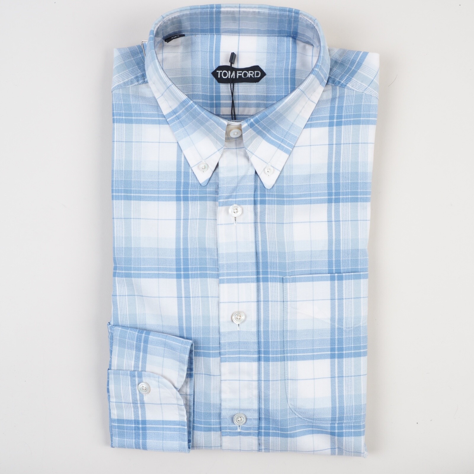 NWT Tom Ford Dress Shirt 42 / 16 1/2 Casual Fit Check Blue
