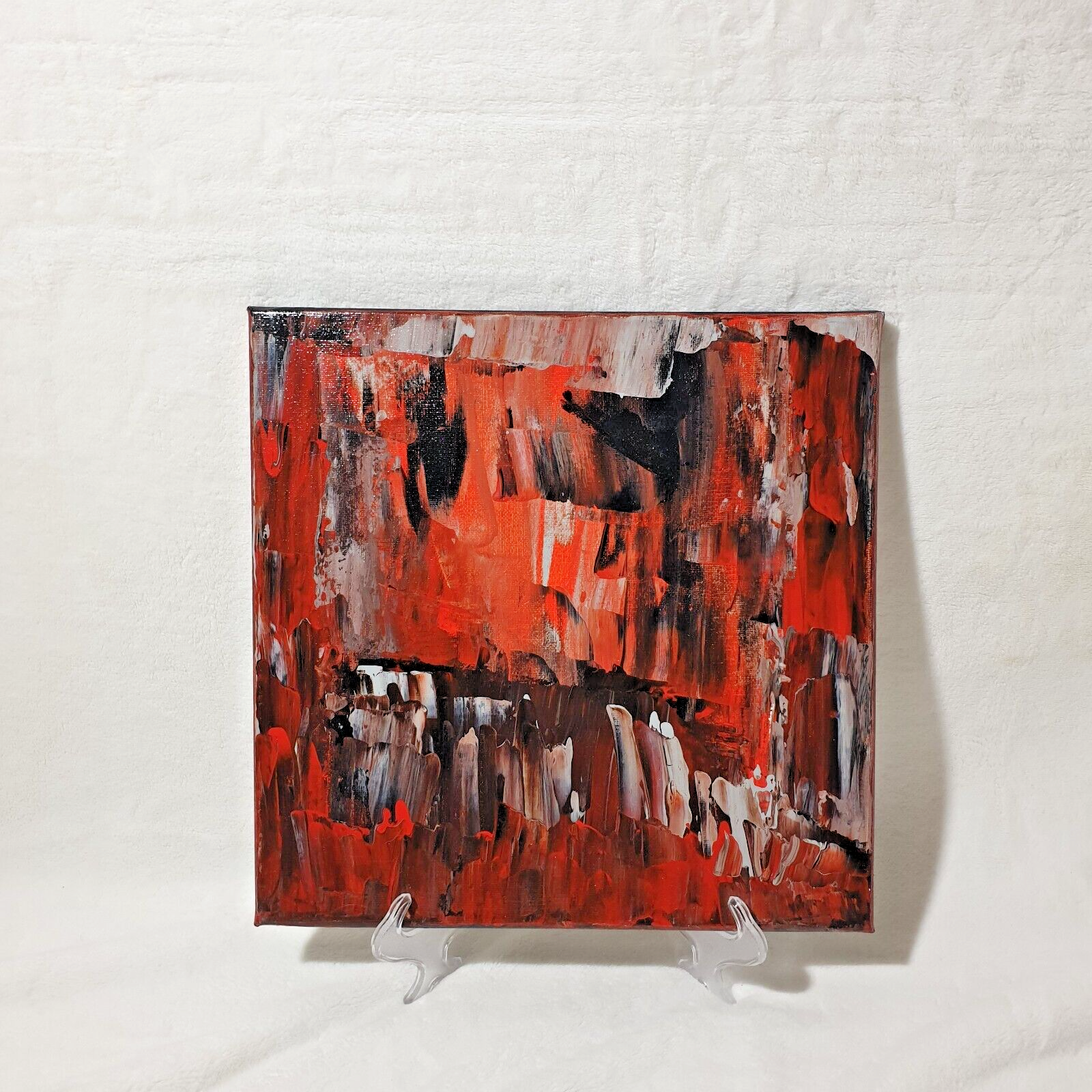 Epid Modern Red Original Abstract (See Video) Acrylic Painting Canvas 12x12