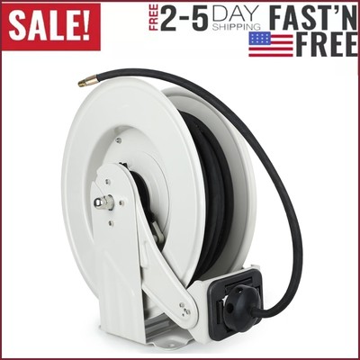 Oil Hose Reel 1/4 inch x 50 ft Retractable Fuel Hose Reel Adjustable Support Arm