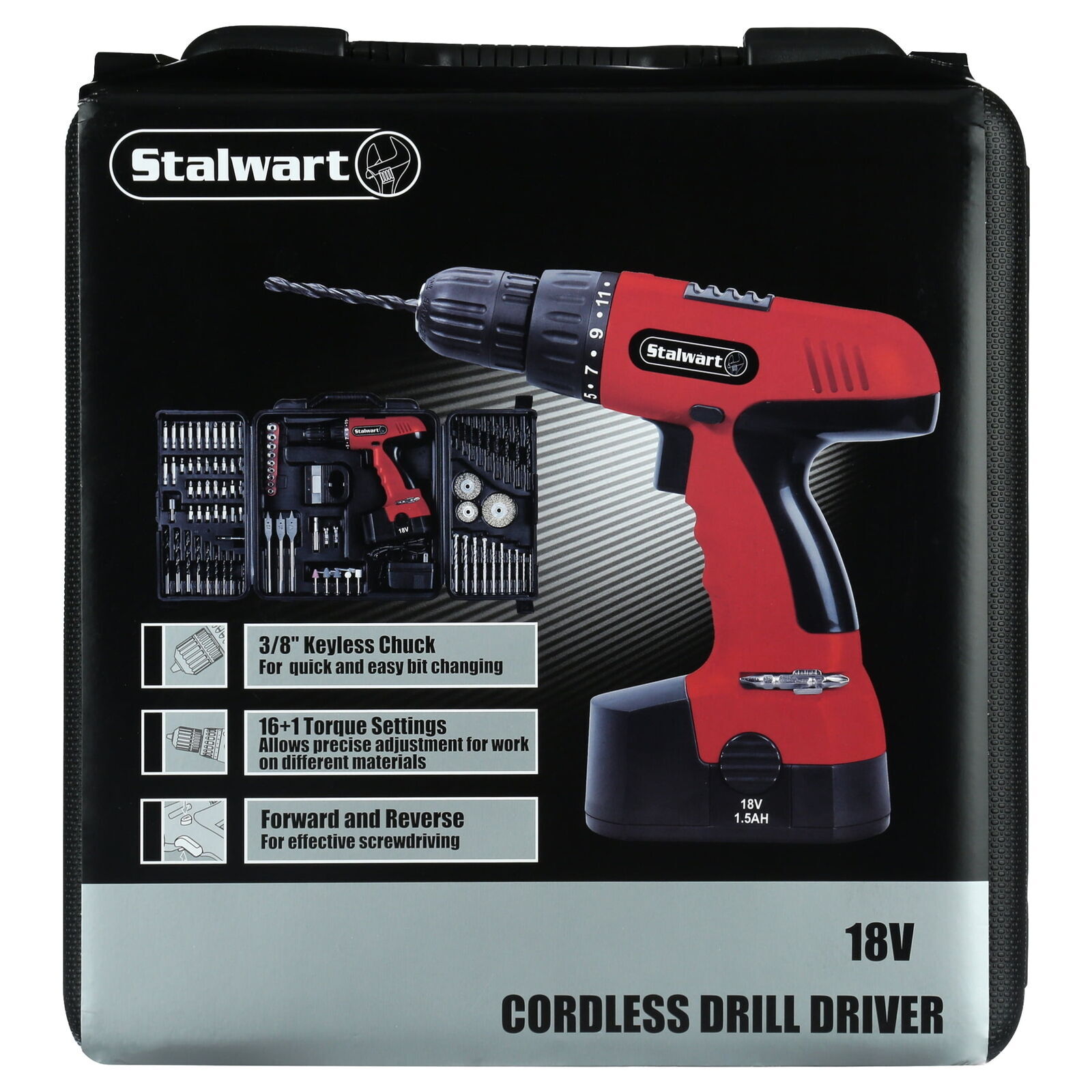 18V Cordless Drill Set Ni-Cd Battery W/Tool Box 16+1 Torque Settings 89-Piece