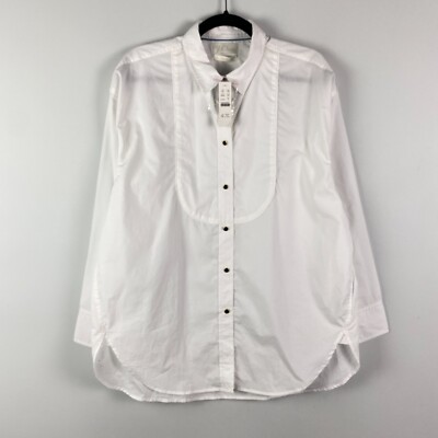 J Crew White Relaxed-fit Cotton Poplin Tuxedo Shirt Womens 12 Button Up