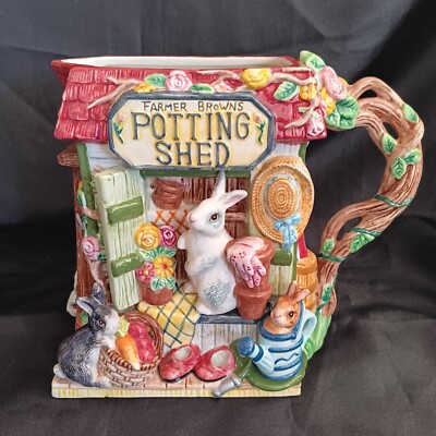 Fitz & Floyd 1996 English Garden Open Water Pitcher Bunny 2 Quart Rabbit IOB 