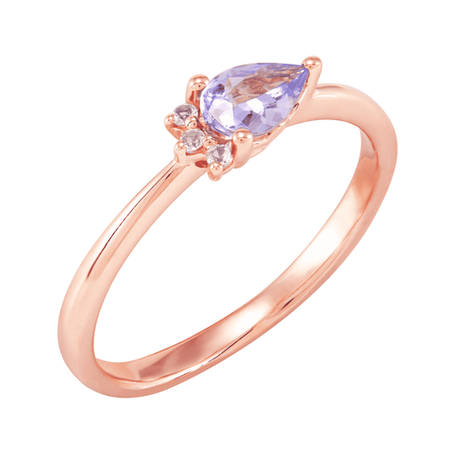 Pre-owned Welry Pear-cut Tanzanite Ring With White Topaz In Rose Gold, Size 7