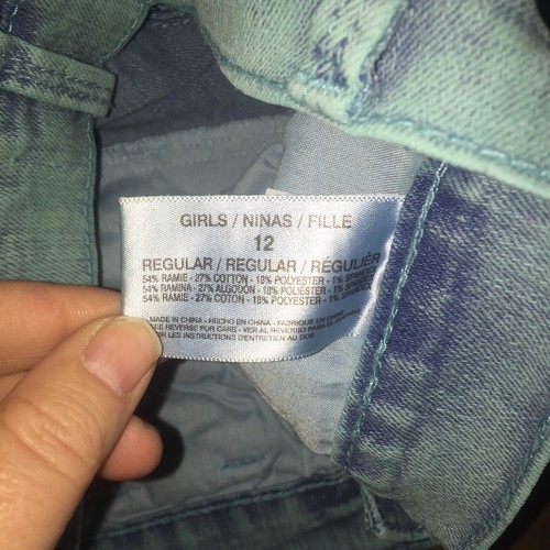 Girls Code Bleu Turquoise Washed Denim Jean Cropped Capris Distressed Bottom 12