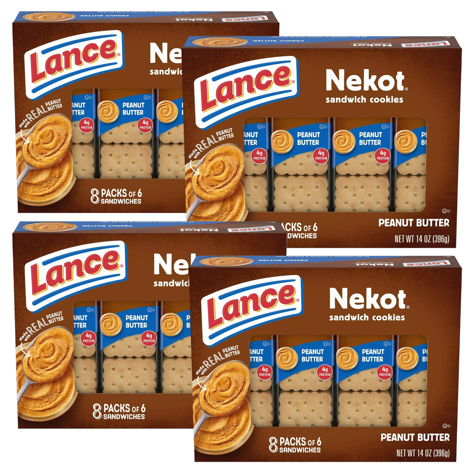 Lance Captain's Wafers NEKOT Sandwich Crackers PEANUT BUTTER 8 Pk 4 Boxes 2 FREE