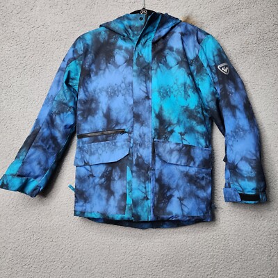 ROSSIGNOL Boy's Size 10 Blue Tie Dye Ski Snowboarding Faux Fur Hooded Coat