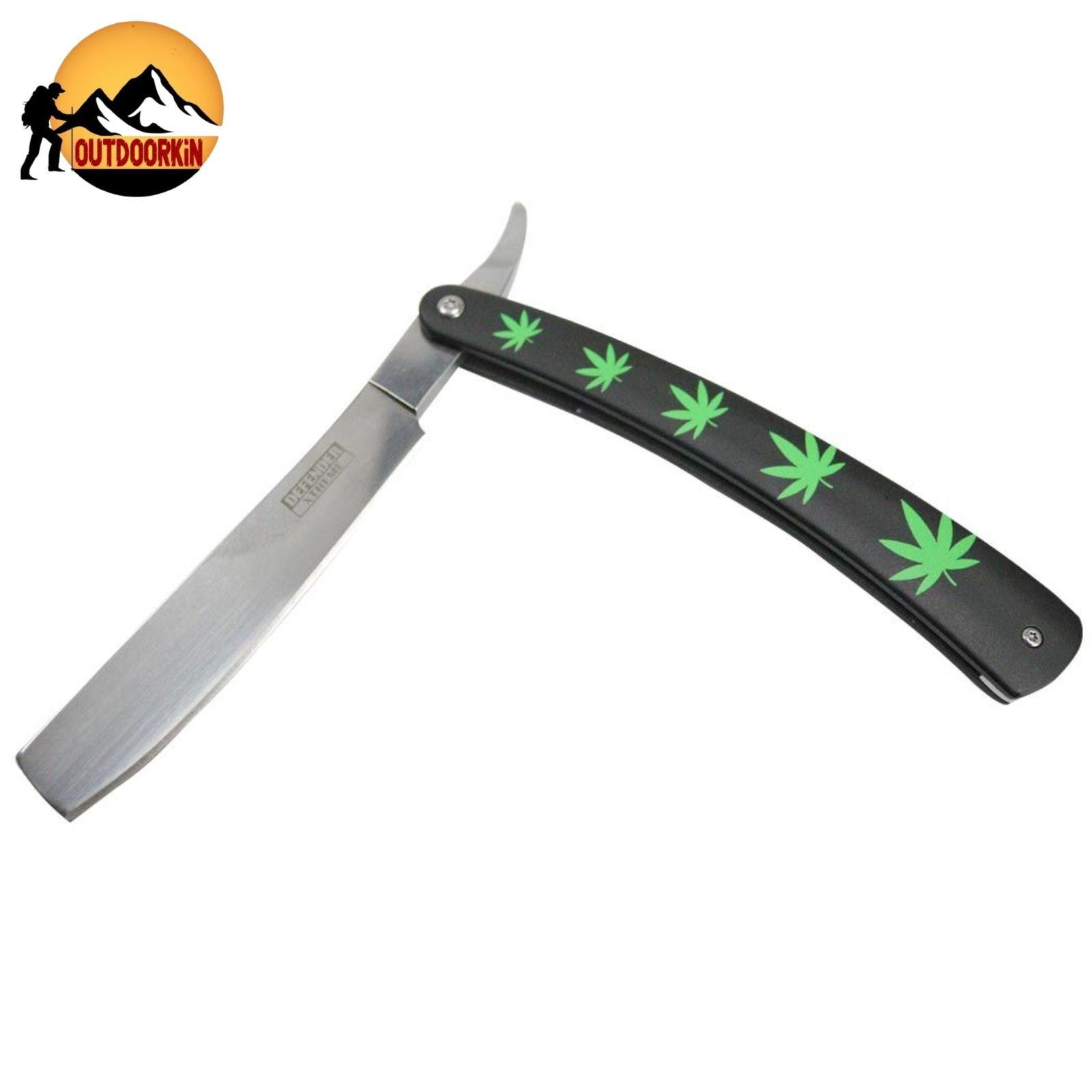 Defender-Xtreme 10" Straight Razor Green Leaf Folding Knife 3CR13 Stainless