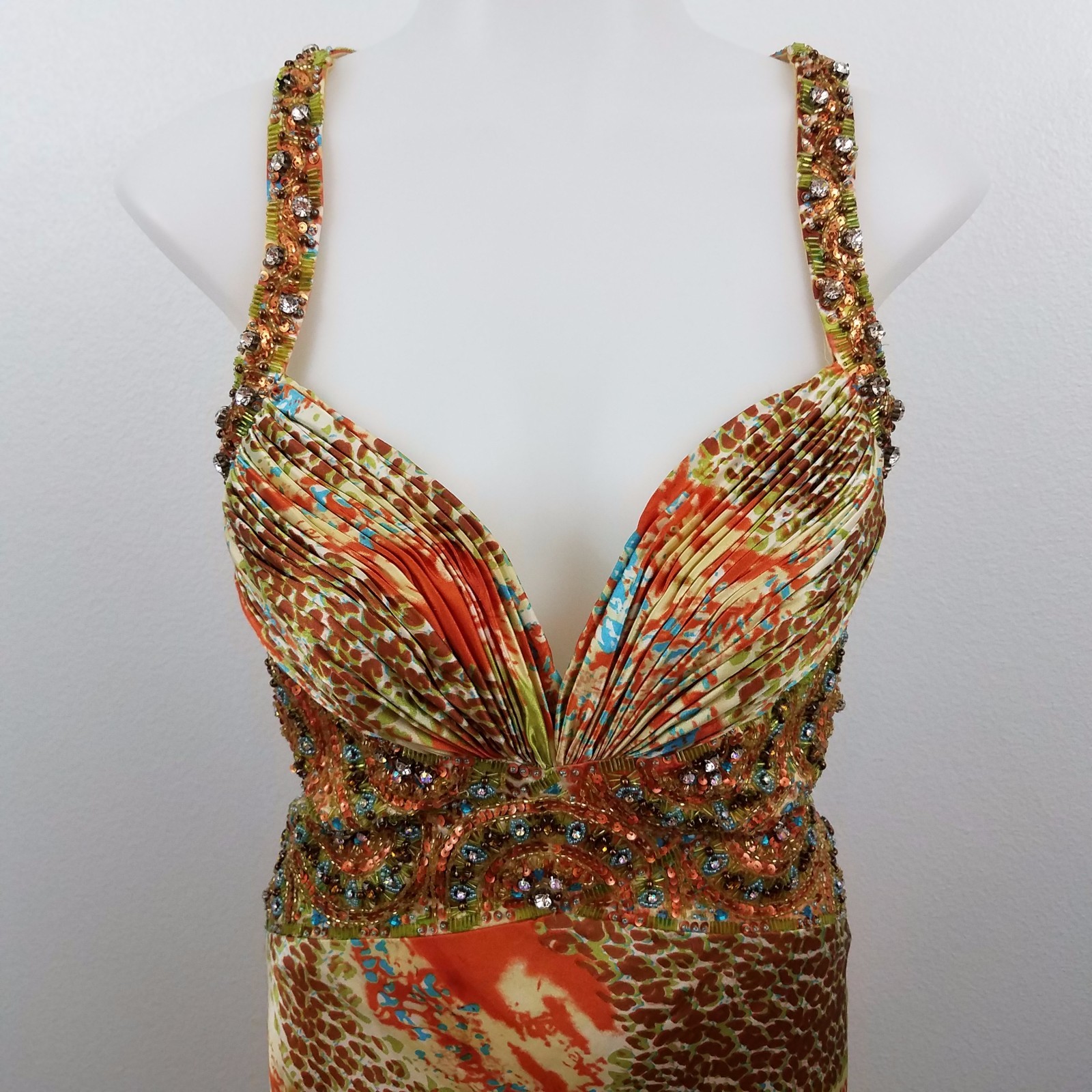 Jovani prom dress formal orange beaded 8 fitted bling cross cut out animal splat