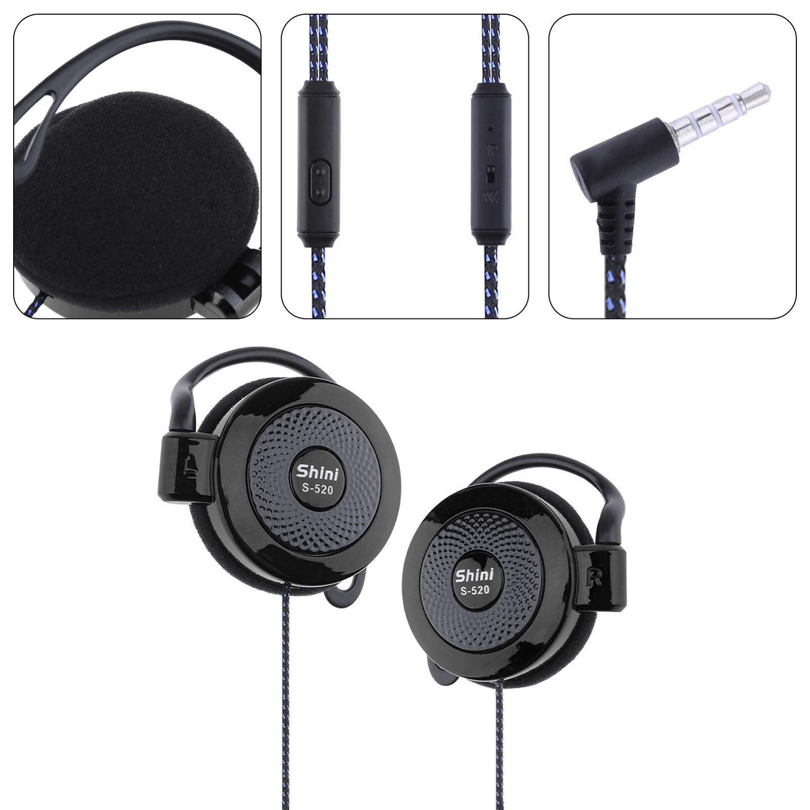 Sports Clip On Earphones Wired 3.5mm Over the Ear Running Ea