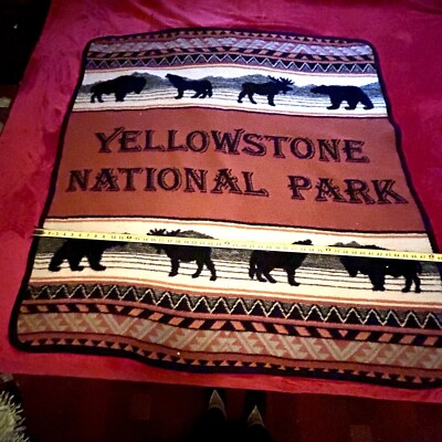 Yellowstone National Park Throw Blanket 49x49 Earth Ragz Wolf Elk Bear Buffalo