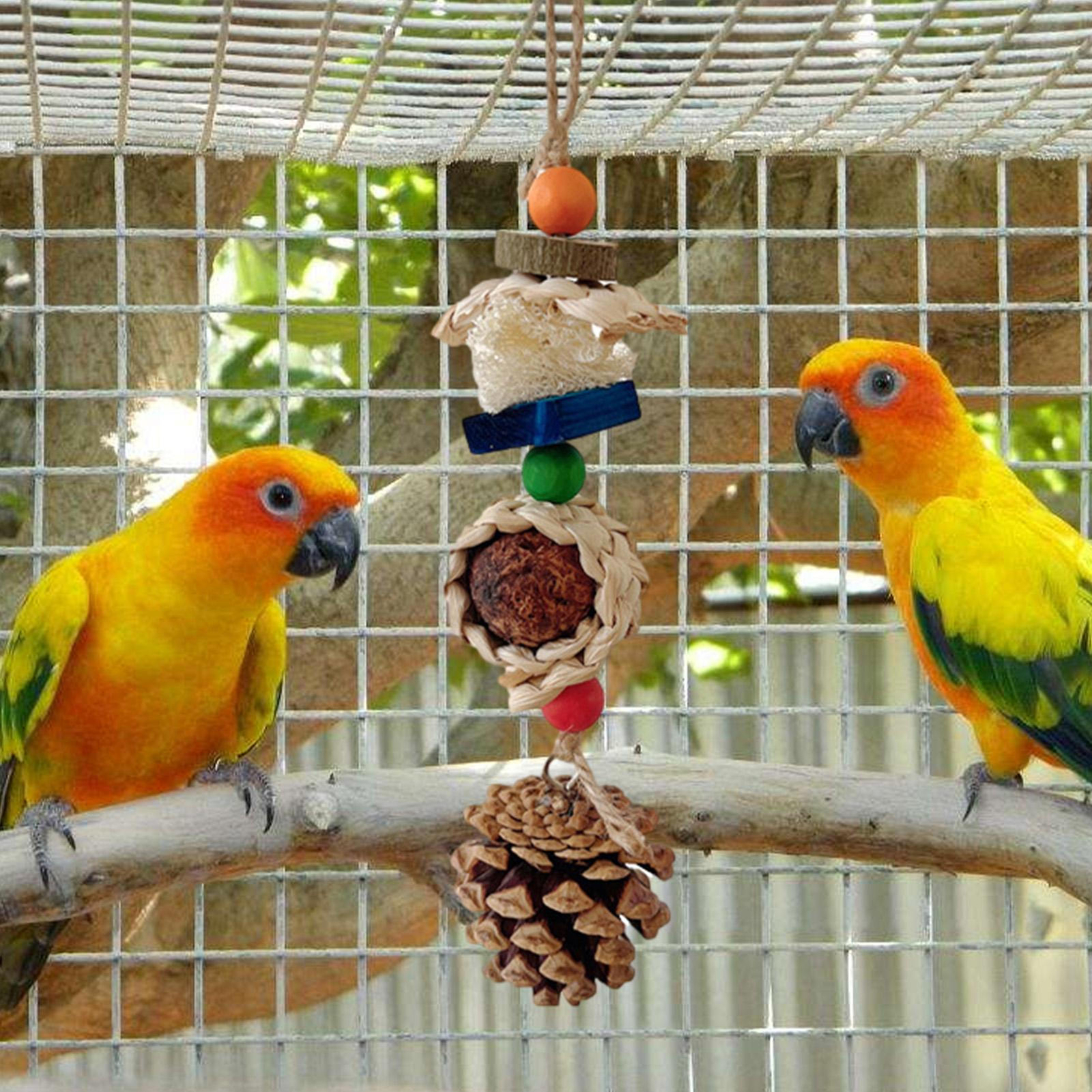2 Parrot Toys Bird Chewing Toy Bird Beak Grinding Toy with Removable Hook Wooden