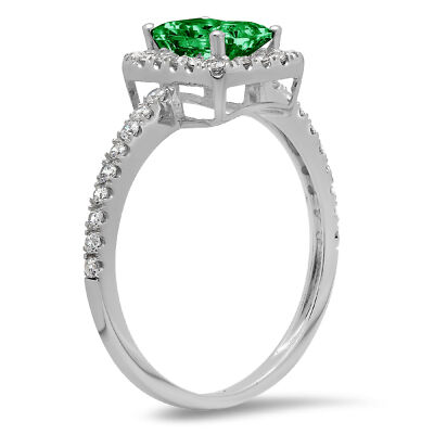 Pre-owned Pucci 1.98 Emerald Halo Simulated Emerald Classic Bridal Ring Solid 14k White Gold