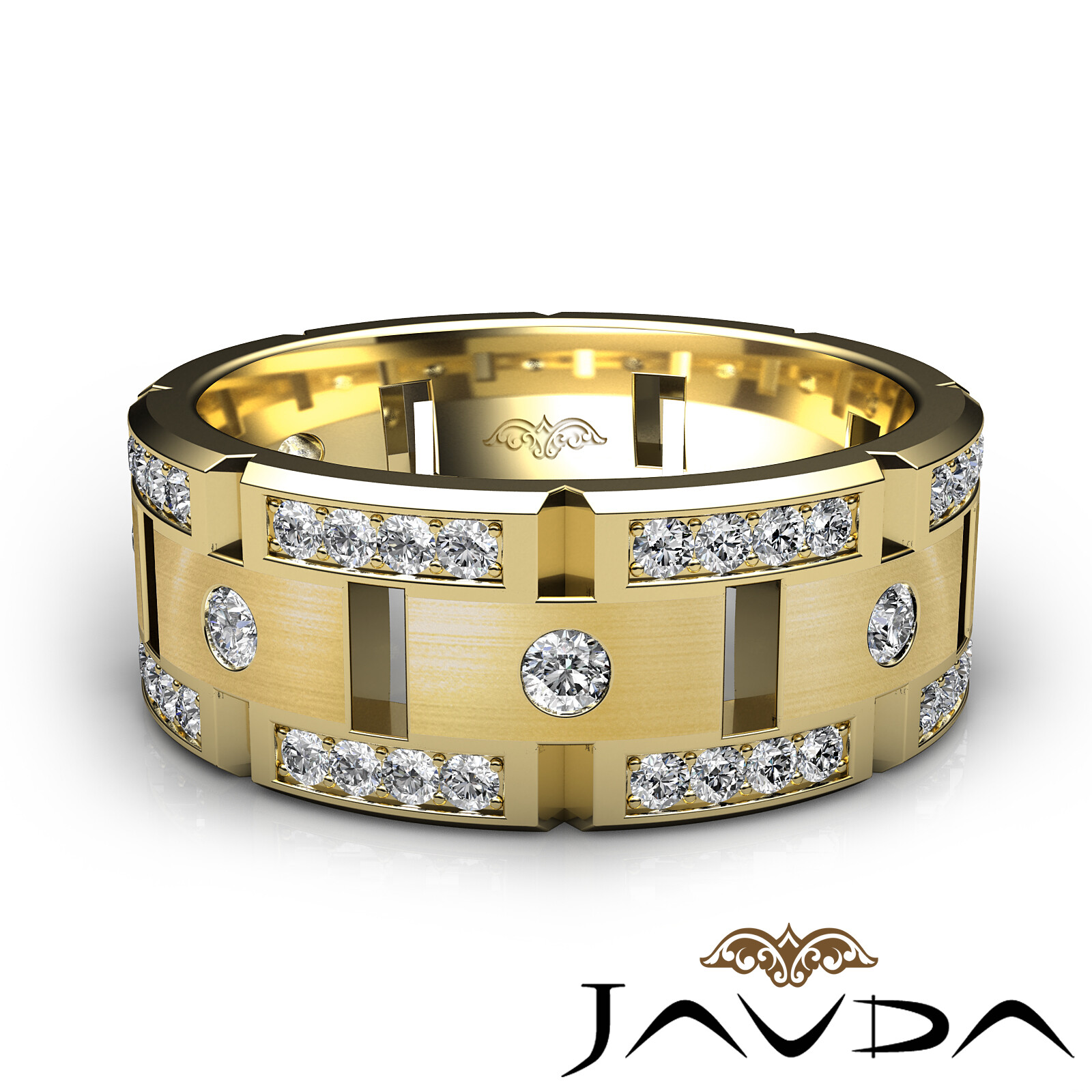 Pave Set Round Diamond Wedding Eternity Band Men's Matt Finish Ring Gold 1.00Ctw