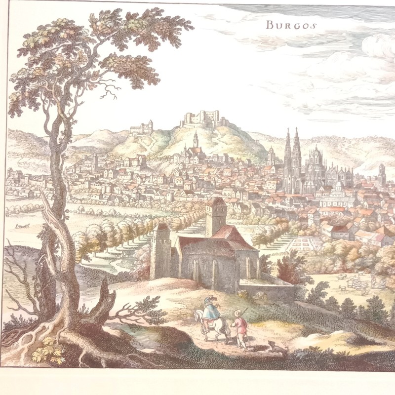 Espagne Burgos 1638 Matthaeus Merian Gravure ColorÃE Main 30x50cm