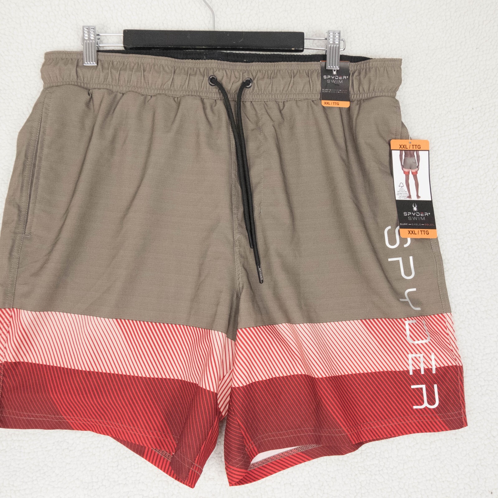 Spyder Swim Trunks Mens XXL 2XL Brown Red Striped Pockets Drawstring Retro