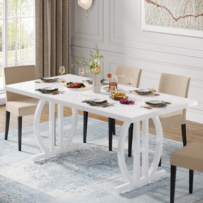 Tribesigns 63'' White & Metal Dining Table Rectangle Dinner Kitchen Table for 4