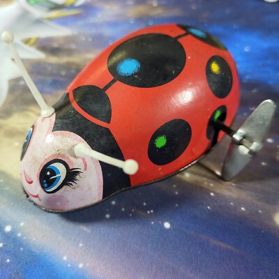 Vintage HIRO Mechanical Ladybug Toy Tin Wind Up Toy Made In Japan Works