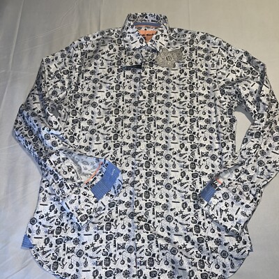Visconti Black Long Sleeve Shirt Mens Size  S Retail 145.00 Skull Skull Boat NWT