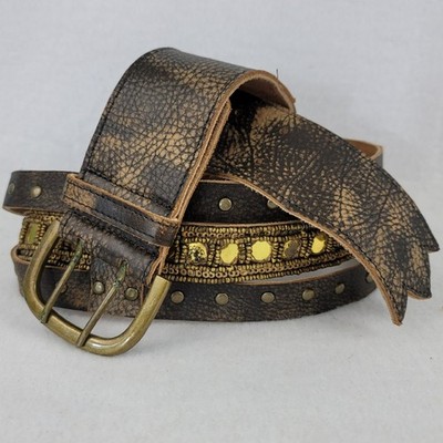 Betsey Johnson Vintage Women Brown Leather Beaded Studded Belt Medium BB171