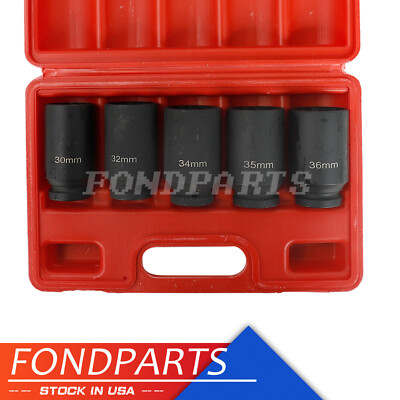 5pcs 12 Point Metric 1/2'' Deep Spindle Axle Nut Socket Set 30 32 34 35 36mm