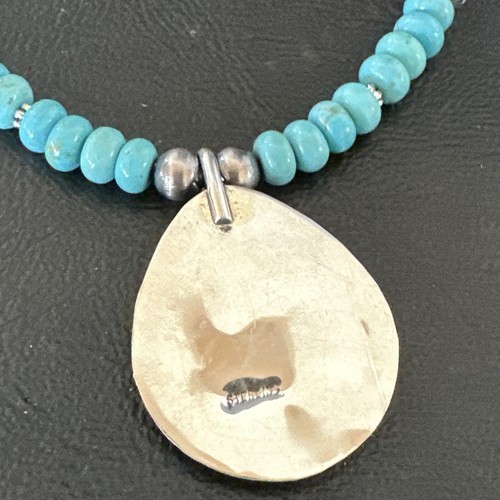Pre-owned Handmade Mens Blue Turquoise Bearpaw Pendant Navajo Pearls Sterling Silver Necklace 17880