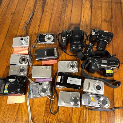 Digital Camera Lot of 16 Vintage Canon Sony Kodak Fujifilm Olympus FOR PARTS
