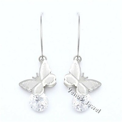 Unique Half Hoop Dangle Butterfly CZ Rhinestone Crystal Earrings E838