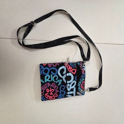 Robin Ruth Costa Rica Canvas Crossbody Passport Bag Black Neon Graffiti Print
