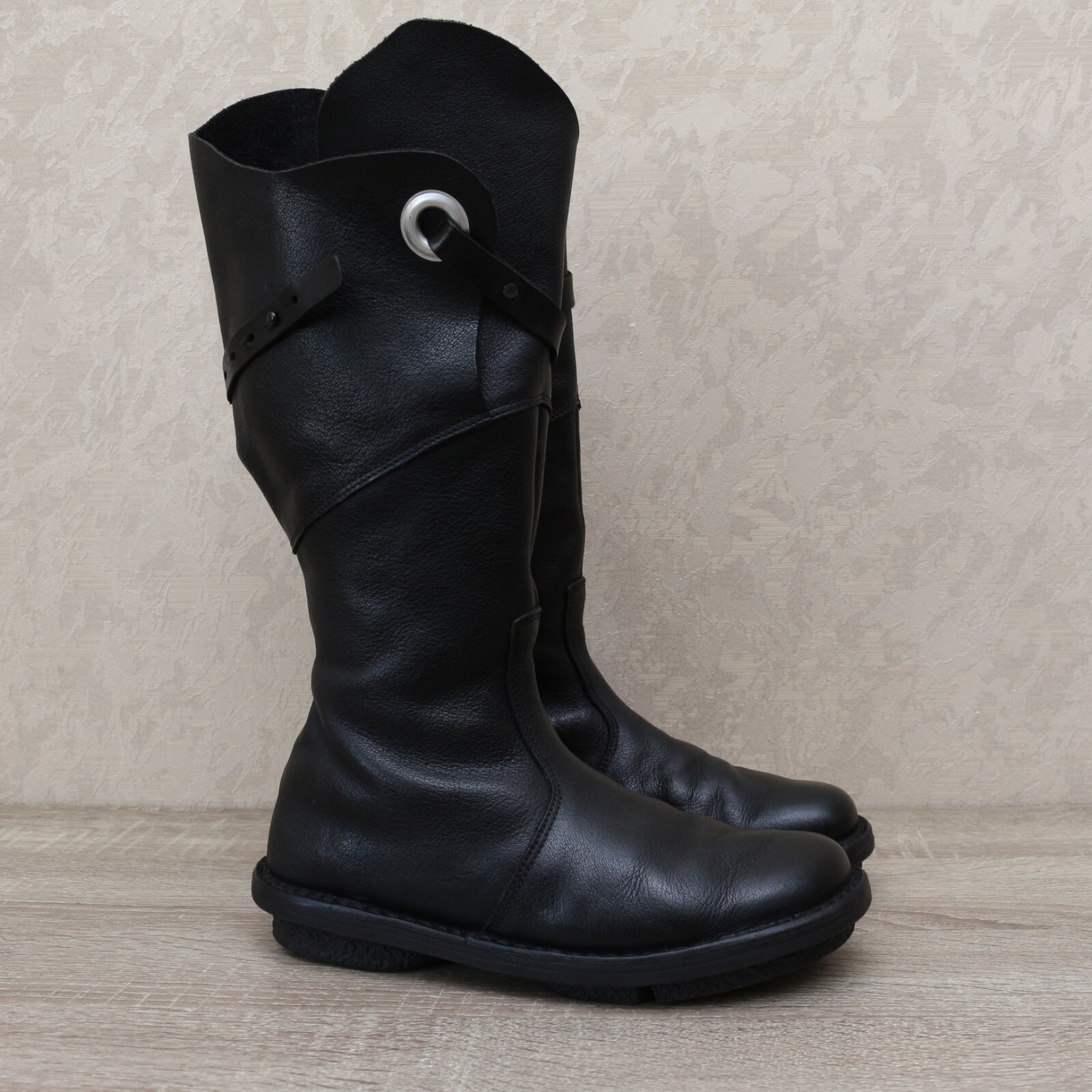 trippen ブラック 39 Trippen Warrior Women's Black Leather Zipper High Boots EU39